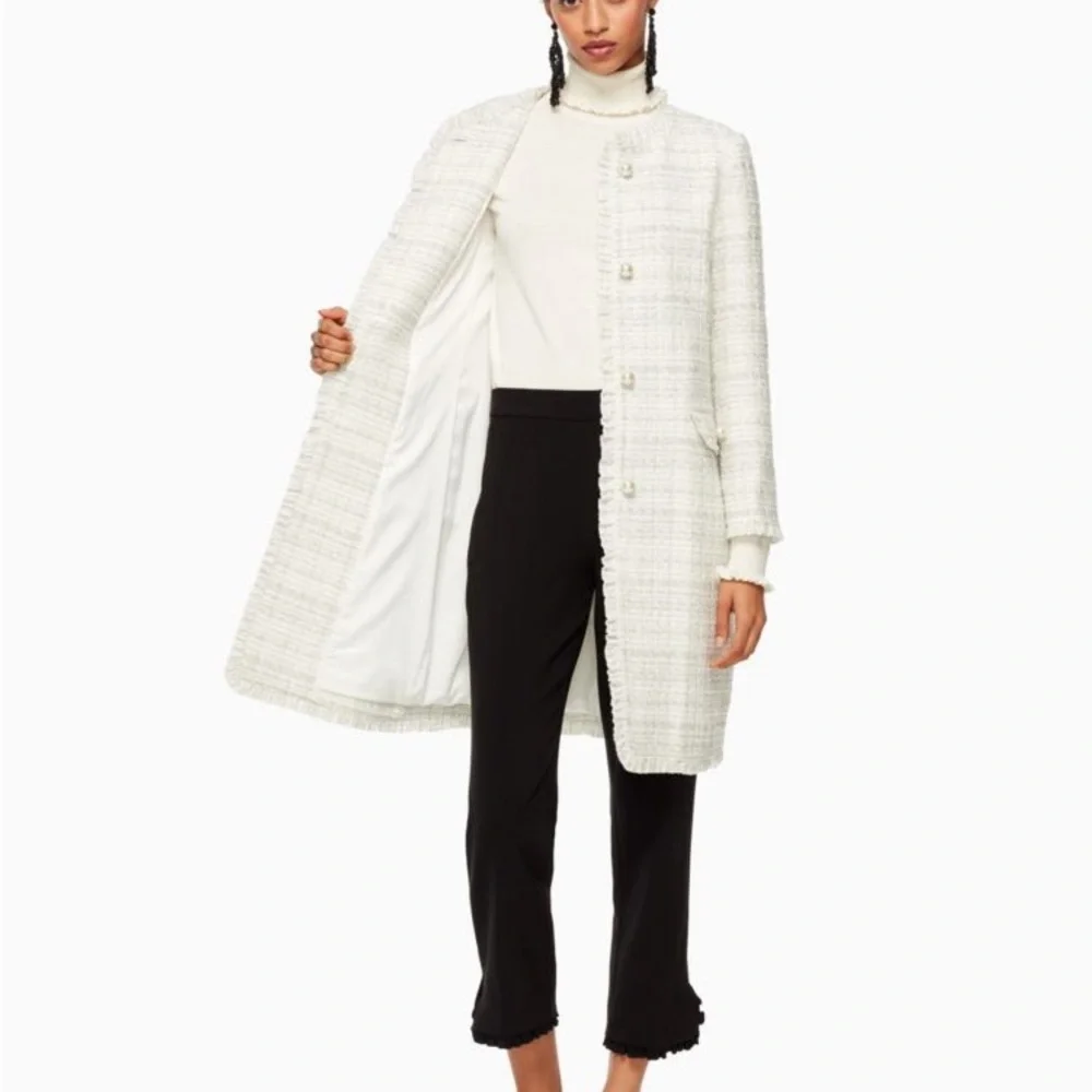 Kate Spade New York Cream Star Bright Sparkle Tweed Coat Size 0–10 | NWOT - Picture 4 of 10